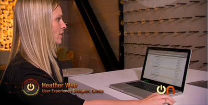 Heather Weir being interviewed at a laptop for CNET