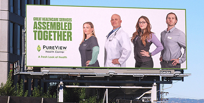 PureView Health Center billboard reading Assembled Together
